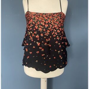 Free People Floral Black Spaghetti Strap Top